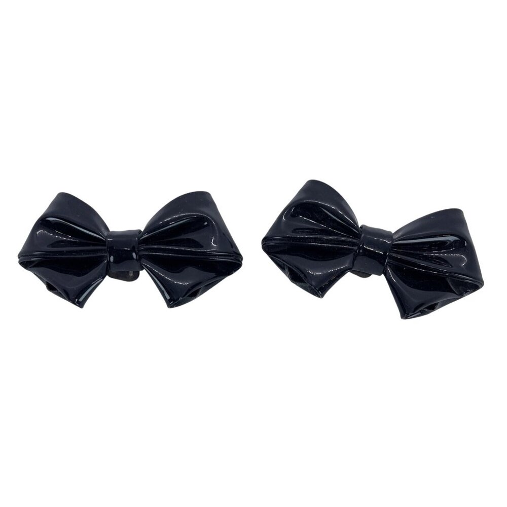 Shoe Clips 2 Black Patent Leather Bow Charm MCM Vintage Classic Design Accessory - Picture 3 of 11